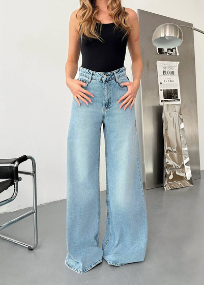 Kadın Wide Leg Jeans Pantolon