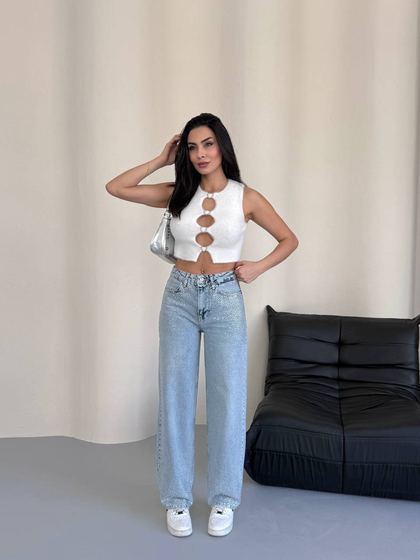 Kadın Taş Detaylı Baggy Jean Pantolon