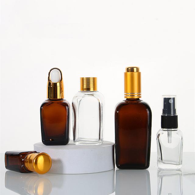 Flat shape glass bottles for cosmetic
