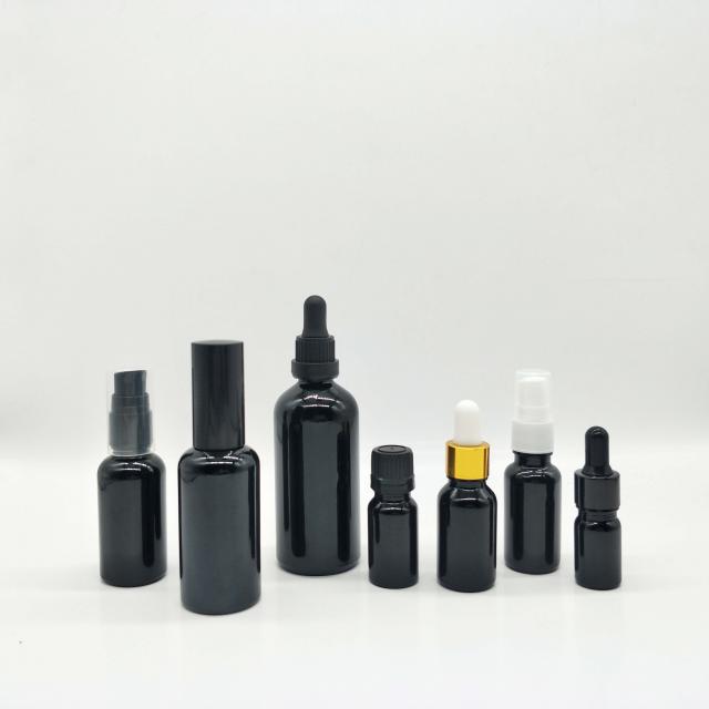 Black essential oil glass bottles