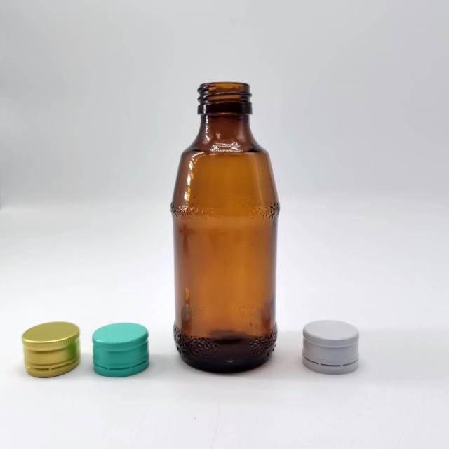 Amber syrup glass bottle