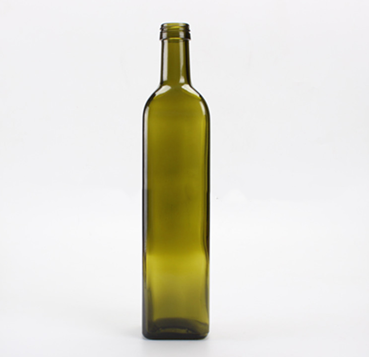 Square green olive oil glass bottle