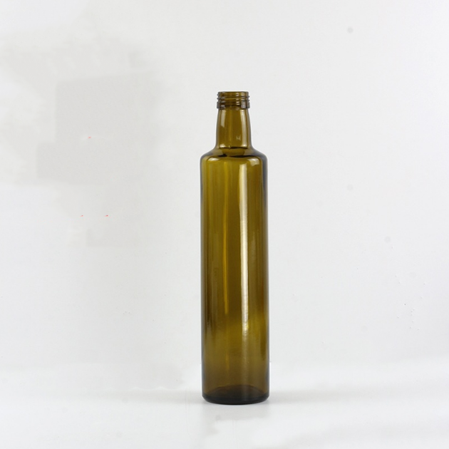 Round brown olive oil glass bottle