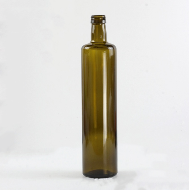 Round brown olive oil glass bottle