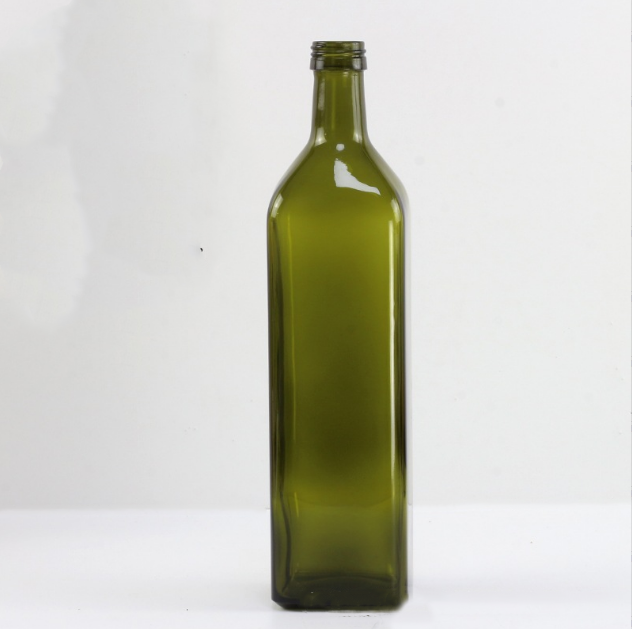 Square green olive oil glass bottle