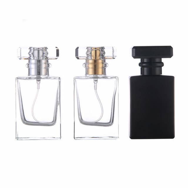 Square glass bottle for perfume with spray pu