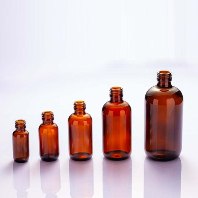 Amber syrup glass boston bottles