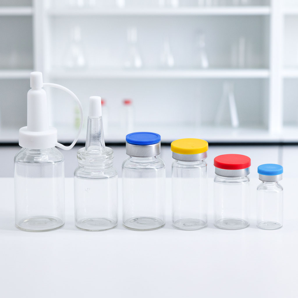 Clear amber tubular glass pharmaceutical injection vial