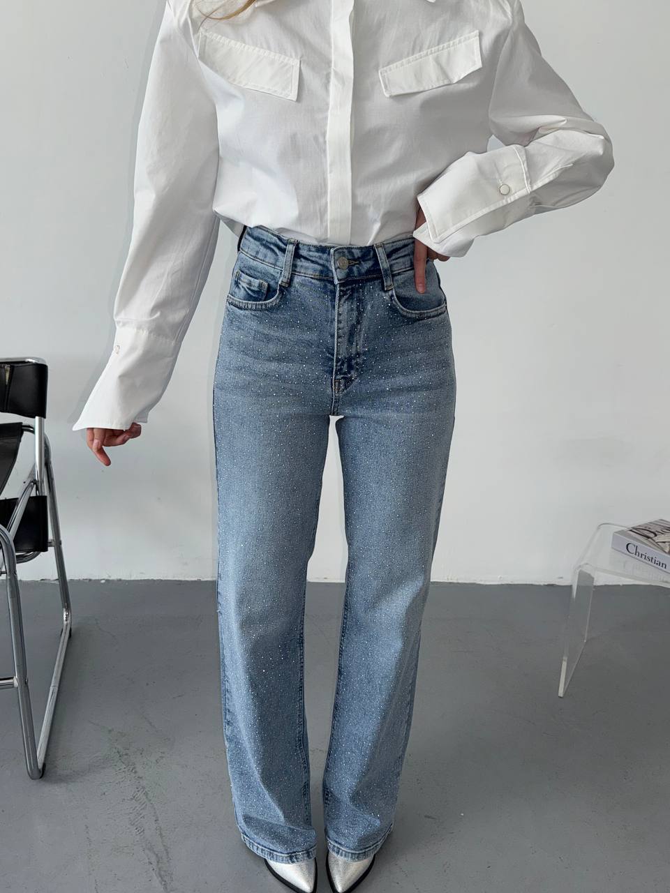 Kadın Taşlı Slouchy Jean Pantolon